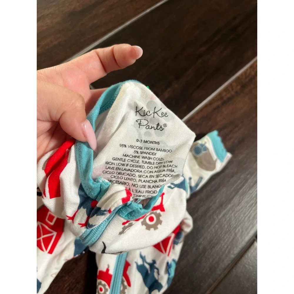 KicKee Pants Farm Print Bamboo Footie Sleeper Barn Tractor White Teal 0-3 Months